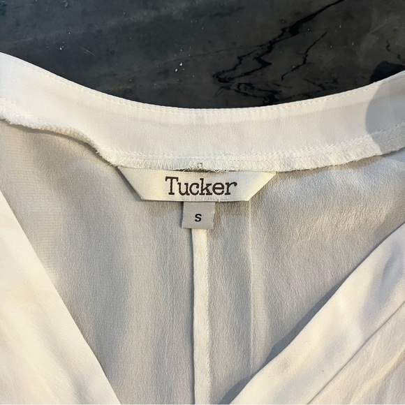 Tucker NYC Ivory Silk V Neck Drawstring Waist Dress Small - Picture 6 of 11